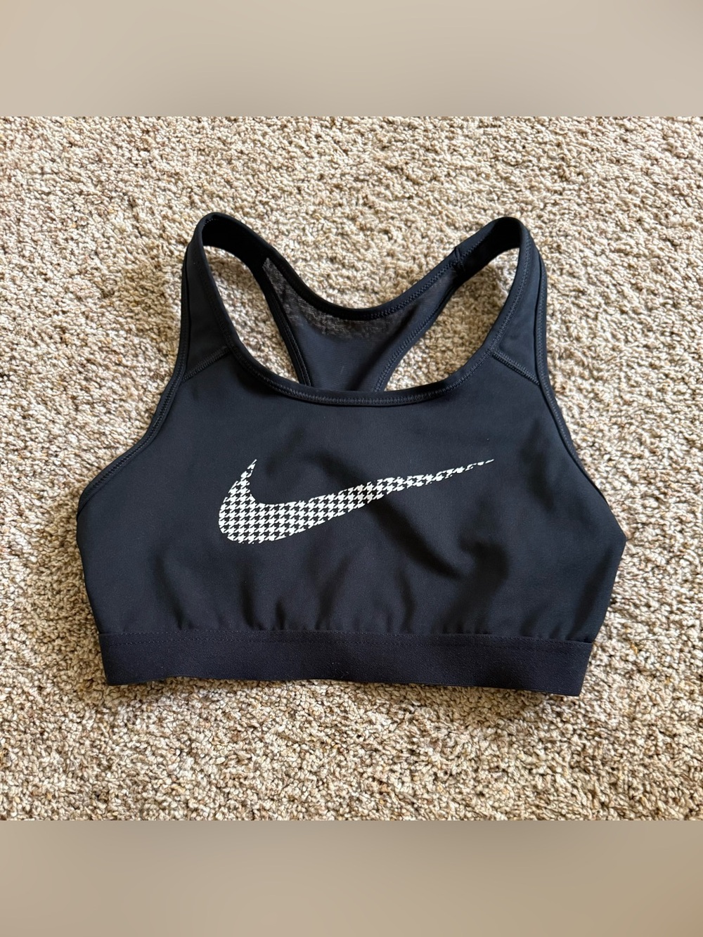 Nike Black Racerback Sports Bra White Swoosh Size Small